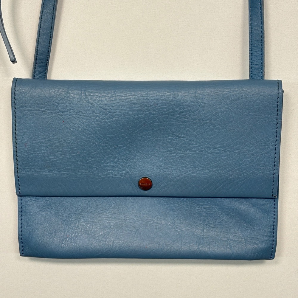 Shinola Womens Crossbody Bag Small Blue Leather Adjustable Strap Minimalist